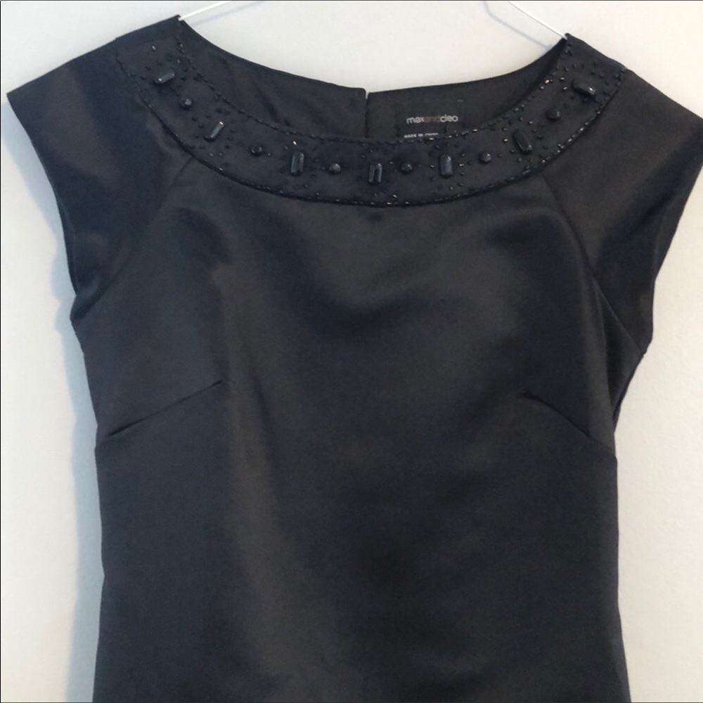 MAX& CLEO Beaded Neckline Satin Cocktail Dress